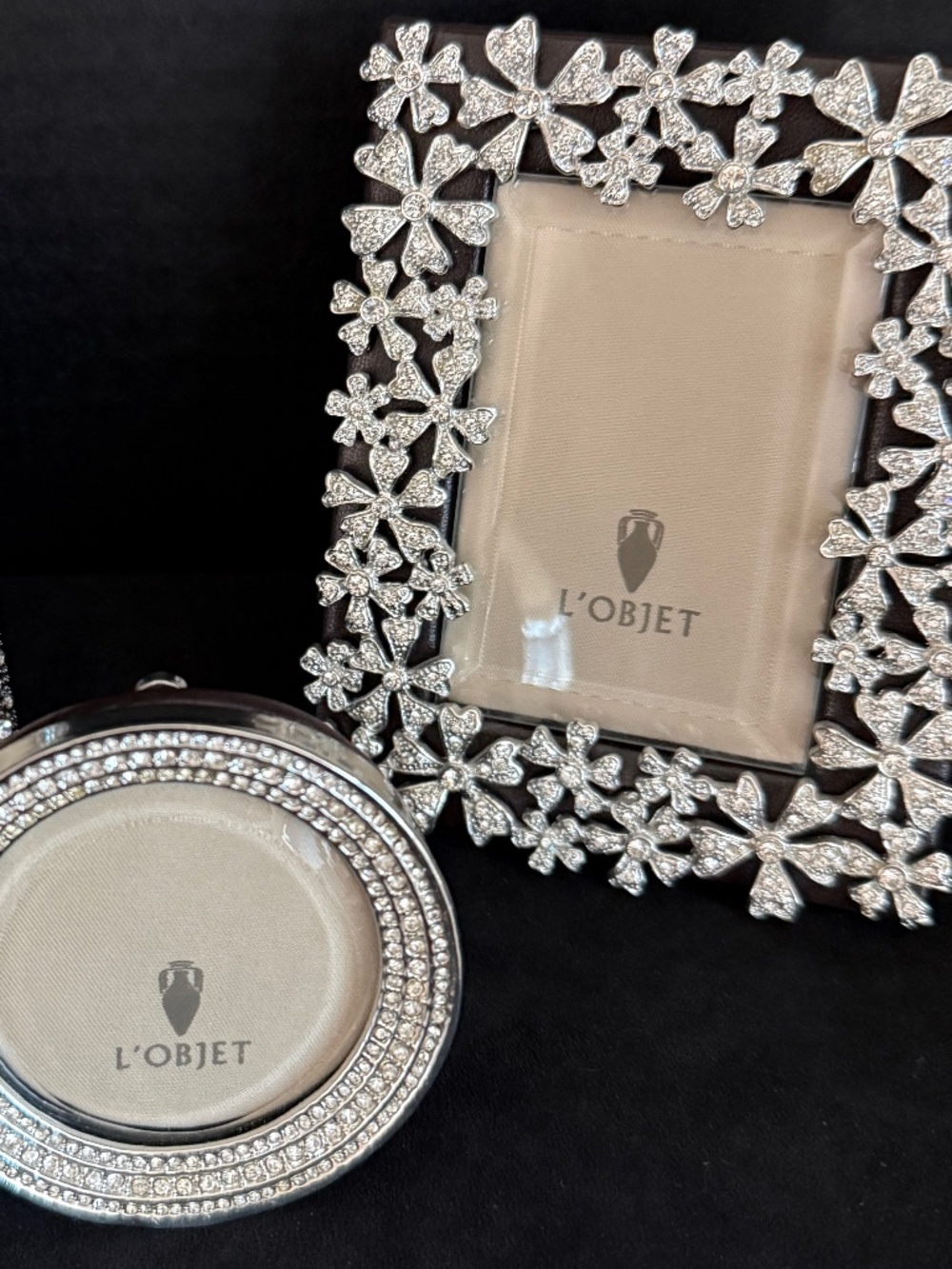 L'OBJET Luxury MINI Picture FRAMES Set of 2 | Platinum FLORAL Swarovski® Crystal